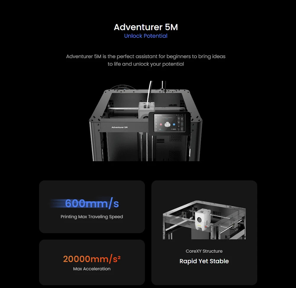 Flashforge Adventurer 5M 3d Printer High Speed Full-auto Leveling Direct Extruder Flexible PEI Plate Power Loss Recovery