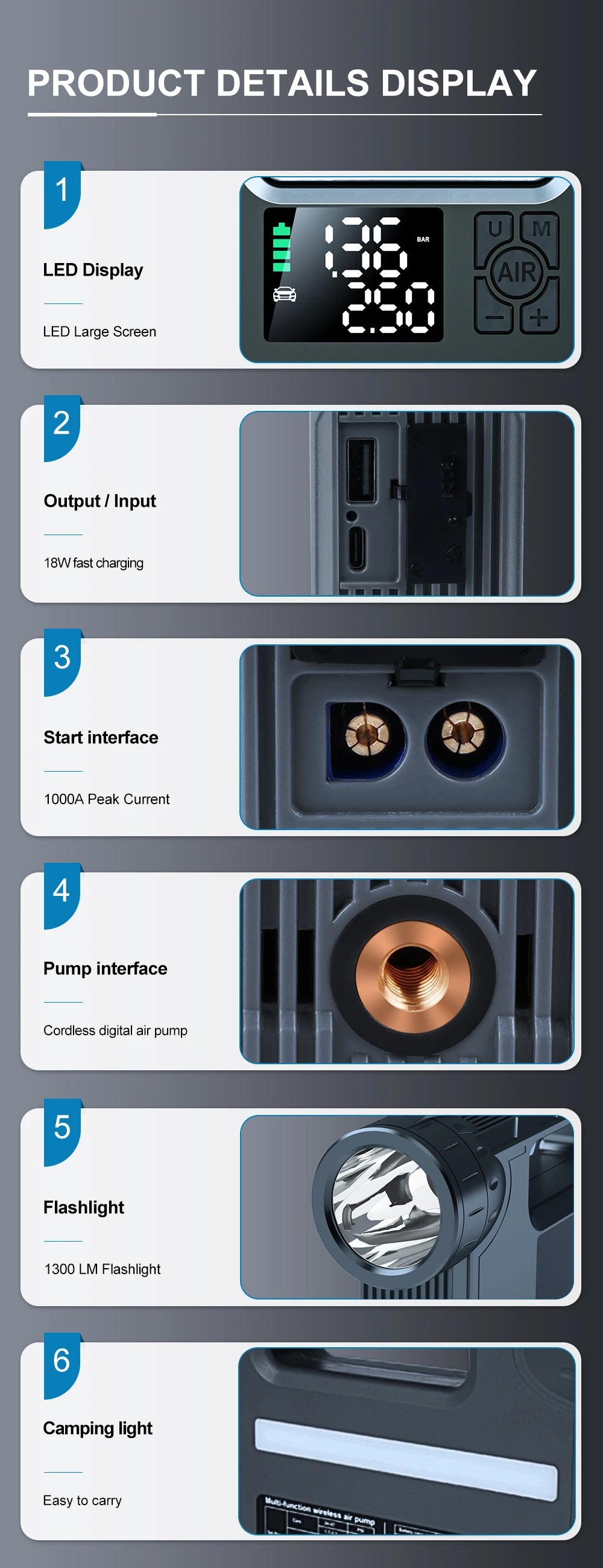 5 in 1 Car Jump Starter with air Compressor Portable Flashlight Starting Device Power Bank Battery Automotive Booster start