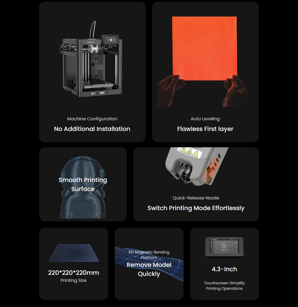 Flashforge Adventurer 5M 3d Printer High Speed Full-auto Leveling Direct Extruder Flexible PEI Plate Power Loss Recovery